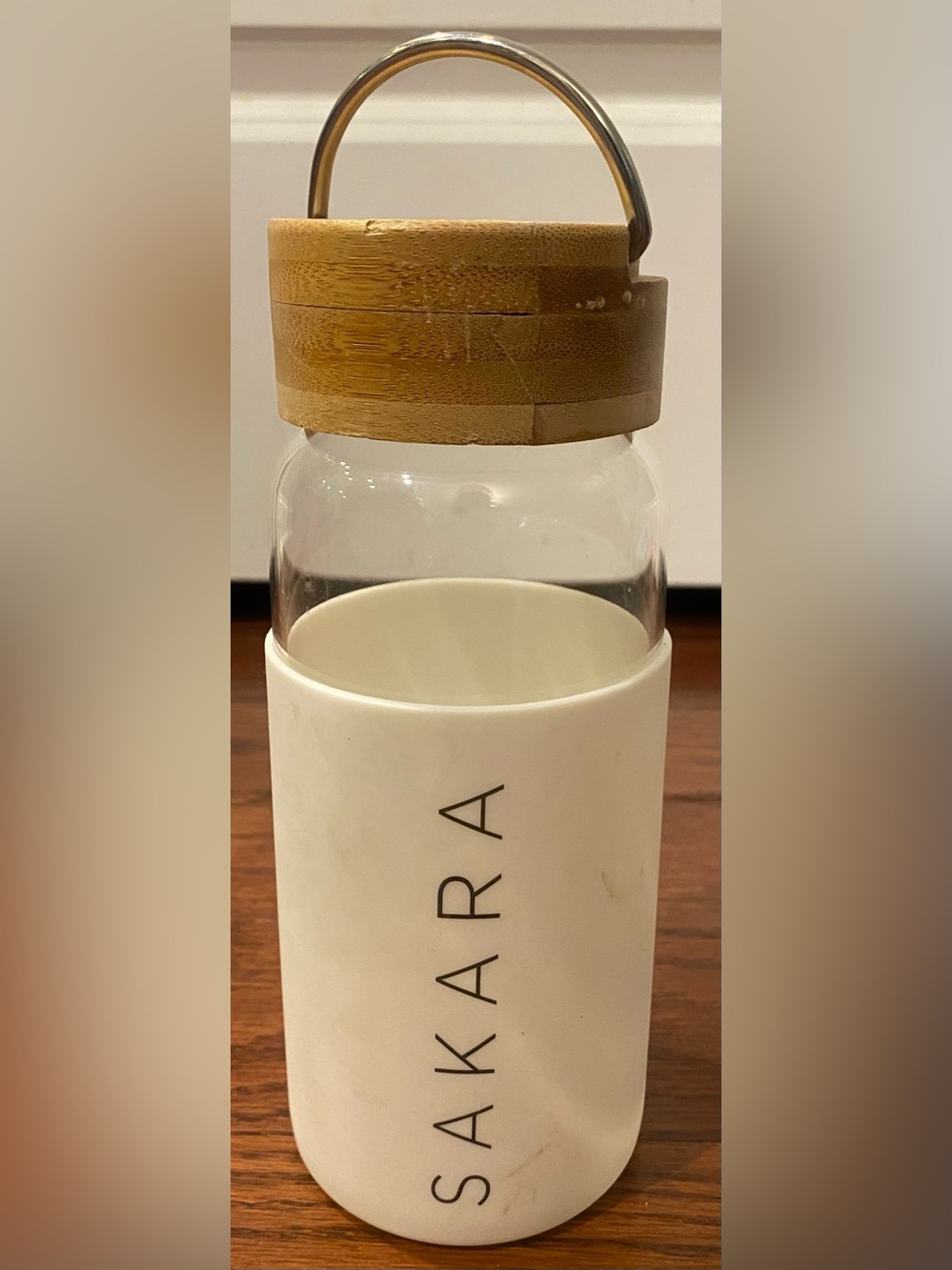 Sakara Life Gemline Glass Water Bottle Bamboo Screw Top w/Handle Silicone Sleeve